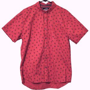 Mens Pink Red Short Sleeve Button Down Shirt XL Geometric Pattern - Retro 80s